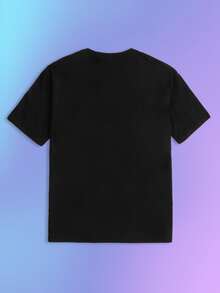 ROMWE MEN Anime Guys Letter Graphic Oversized Tee