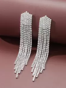 Bông tai thả tua rhinestone - Bạc - Xem 1