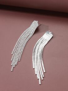 Bông tai thả tua rhinestone - Bạc - Xem 2