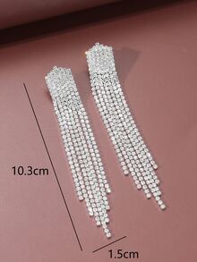 Bông tai thả tua rhinestone - Bạc - Xem 4