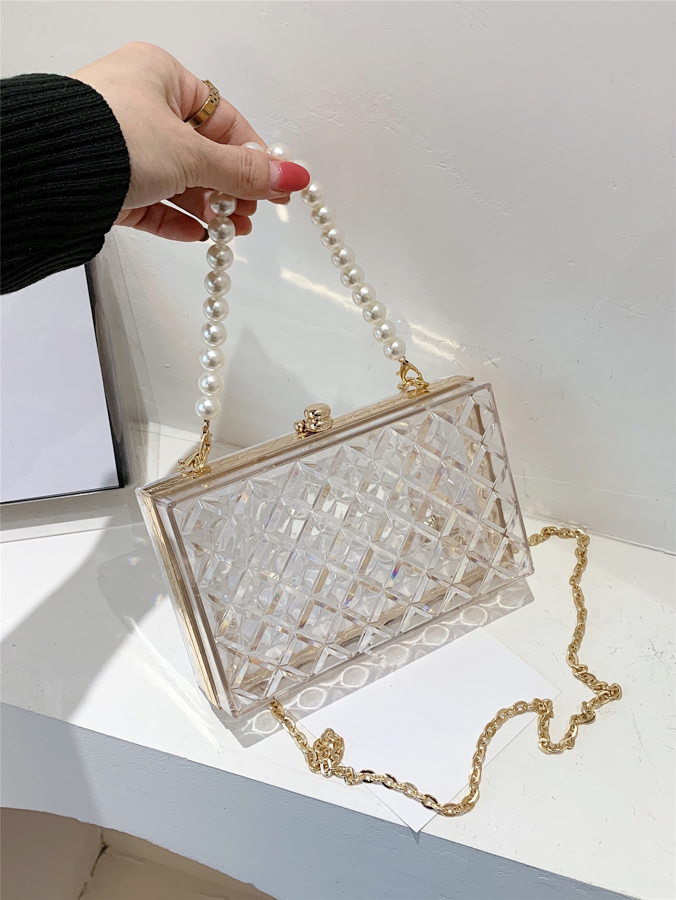 Faux Pearl Clear Box Bag