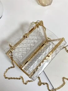 Pearl Handle Acrylic Mini Box Bag, Transparent Rhombus Clasp Pouch, Fashion Women's Evening Clutch Party Box Bag - Clear - View 7