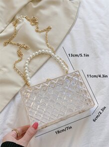 Pearl Handle Acrylic Mini Box Bag, Transparent Rhombus Clasp Pouch, Fashion Women's Evening Clutch Party Box Bag - Clear - View 8