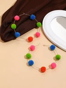 絨球裝飾圓耳環 - 彩色 - 查看 2