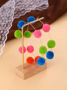 絨球裝飾圓耳環 - 彩色 - 查看 3