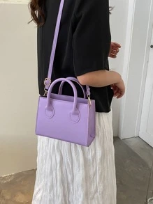 輕便商務休閒簡約雙提手方形包適合青少年女孩女大學生、菜鳥和白領完美適合辦公室、大學、工作、商務、通勤、戶外、旅行、郊遊 - 紫色 - 查看 2