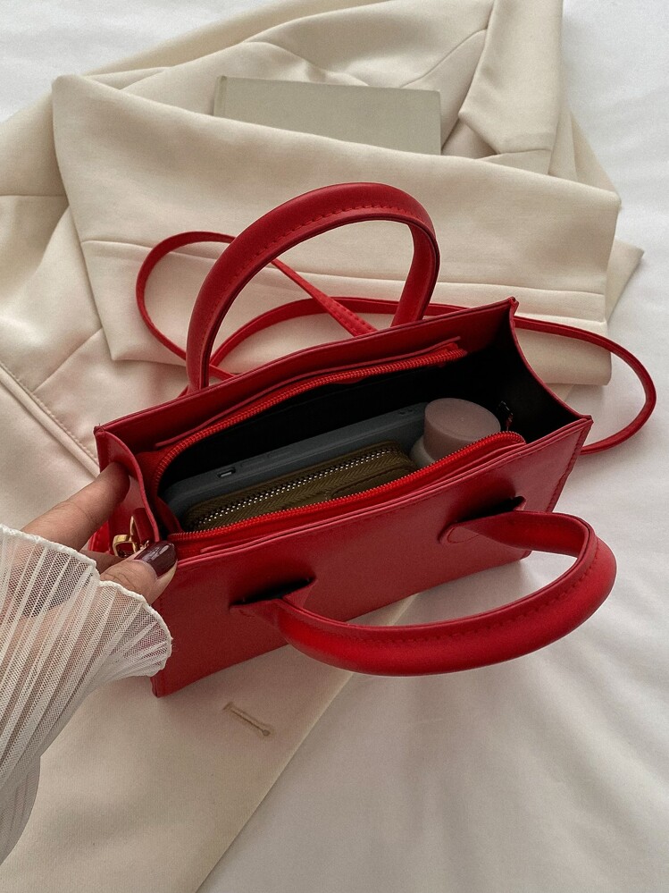 Lightweight,Business Casual Minimalist Double Handle Square Bag For Teen Girls Women College Students,Rookies & White-collar Workers Perfect for Office,College,Work ,Business,Commute,Outdoors, Travel, Outings - Red - View 6