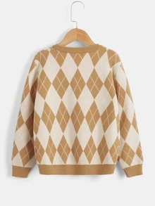 Boys Argyle Pattern Cardigan - Khaki - View 2