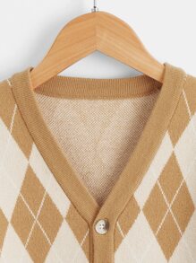 Boys Argyle Pattern Cardigan - Khaki - View 3