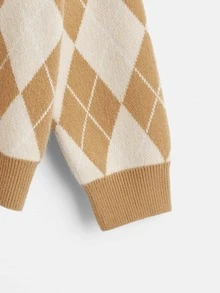 Boys Argyle Pattern Cardigan - Khaki - View 4