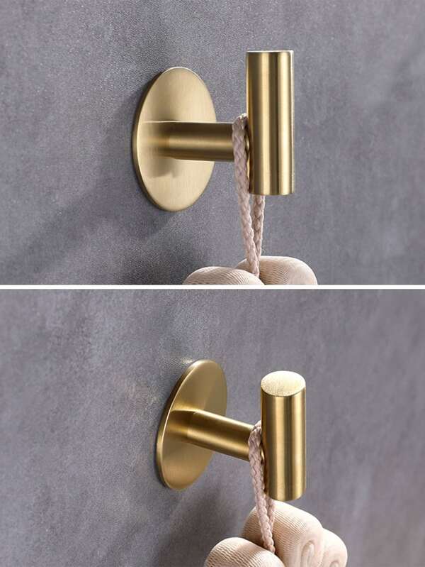 1pc Stainless Steel Adhesive Wall Hook, Frenchy Golden Bathroom Wall