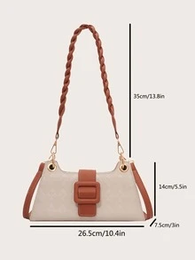 Buckle Decor Embossed Detail Bag - Beige - View 3
