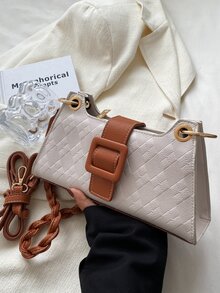 Buckle Decor Embossed Detail Bag - Beige - View 6