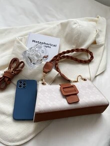 Buckle Decor Embossed Detail Bag - Beige - View 7