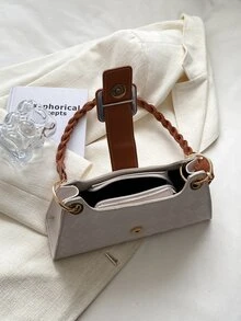 Buckle Decor Embossed Detail Bag - Beige - View 8