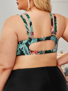 SHEIN Swim Curve Plus Tropical Print Cut Out Back Push Up Bikini Top, For Summer Beach Vacation - Multicolor - View 2