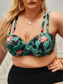 SHEIN Swim Curve Plus Tropical Print Cut Out Back Push Up Bikini Top, For Summer Beach Vacation - Multicolor - View 5