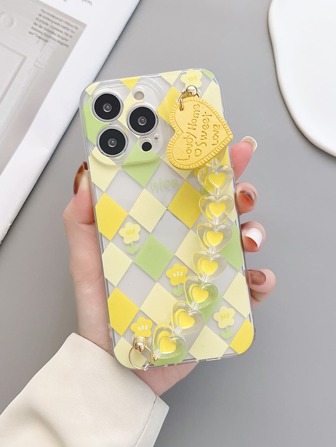 Argyle Phone Case With Heart Hand Strap