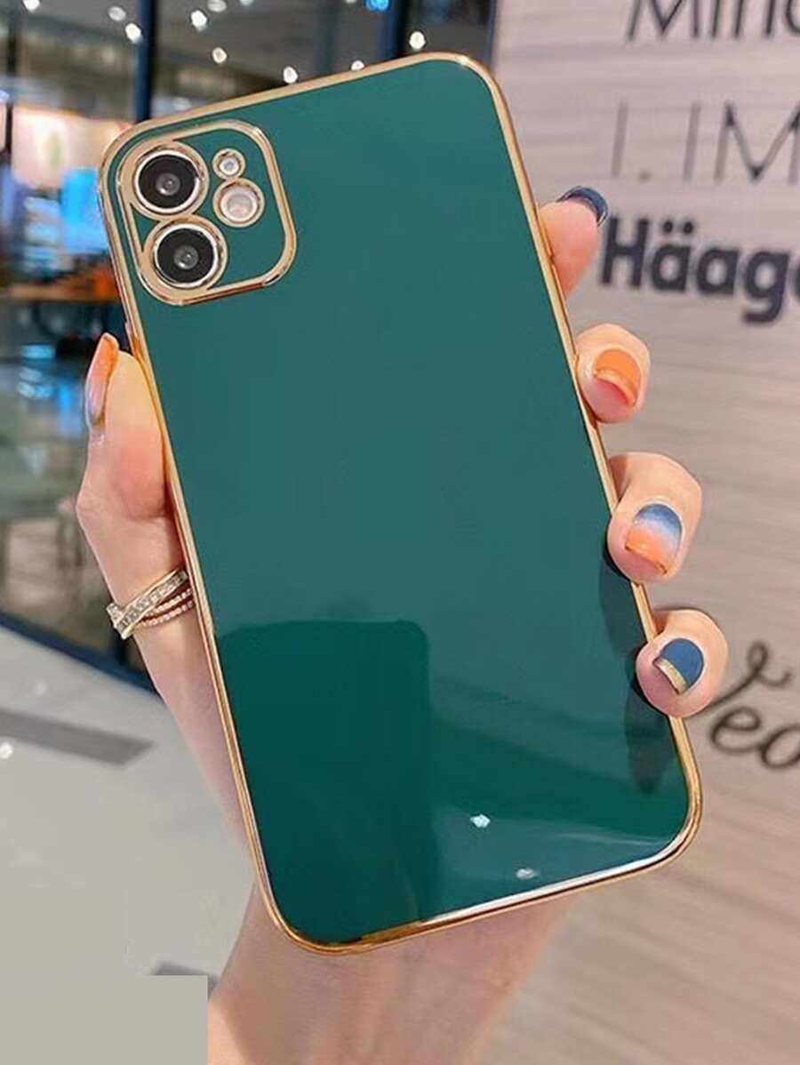 Contrast Frame Phone Case Compatible With iPhone15/15Plus/15Pro/15Promax - Dark Green - View 1