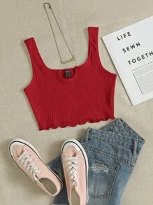SHEIN EZwear Top tank corto tejido de canalé de cuello V - Burdeos - Ver 1