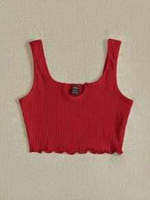 SHEIN EZwear Top tank corto tejido de canalé de cuello V - Burdeos - Ver 3