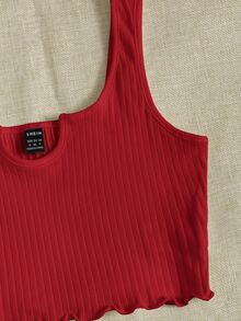 SHEIN EZwear Top tank corto tejido de canalé de cuello V - Burdeos - Ver 4