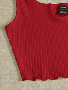 SHEIN EZwear Top tank corto tejido de canalé de cuello V - Burdeos - Ver 5
