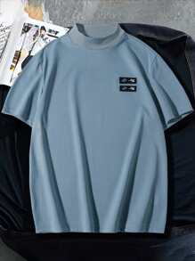 Manfinity Hypemode Men Patch Detail Mock Neck Tee - Dusty Blue - View 3