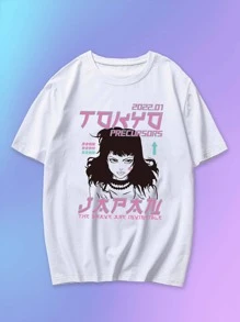 ROMWE MEN Anime Tops Nam Con số Lá thư Giải trí - trắng - Xem 1