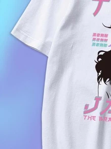 ROMWE MEN Anime Tops Nam Con số Lá thư Giải trí - trắng - Xem 3