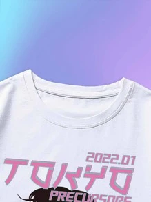 ROMWE MEN Anime Tops Nam Con số Lá thư Giải trí - trắng - Xem 4