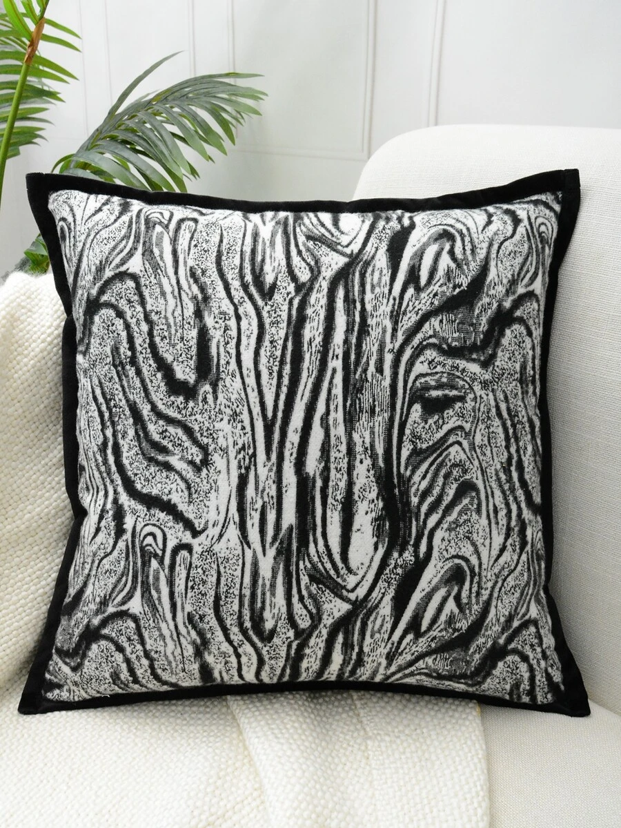 Graphic Print Cushion Cover Without Filler - Black and White - View 1