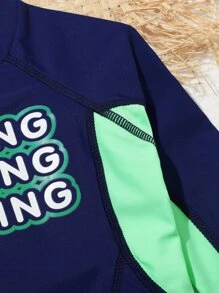 Boys Color Block Letter Graphic Zipper Back One Piece Swimsuit - Multicolor - View 4