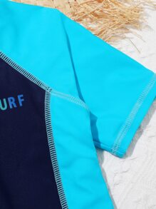 Boys Color Block Letter Graphic Zipper Front One Piece Swimsuit - Multicolor - View 4