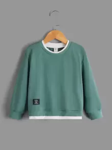 SHEIN Toddler Boys Letter Patched 2 In 1 Pullover - Cadet Blue - View 1