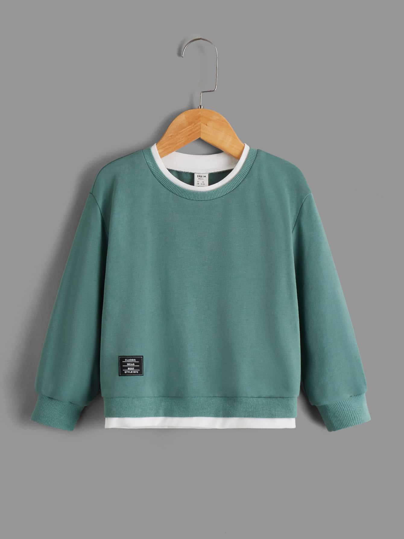 SHEIN Toddler Boys Letter Patched 2 In 1 Pullover - Cadet Blue - View 1