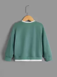 SHEIN Toddler Boys Letter Patched 2 In 1 Pullover - Cadet Blue - View 2