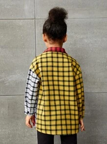 SHEIN Cô Gái Trẻ Khối màu Vải len vuông Đã vá Túi Thả vai Áo sơ mi - Nhiều màu - Xem 2