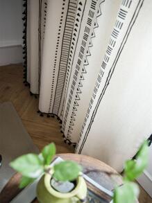 Bubaba 1 件几何图案印花卧室装饰窗帘，米色波西米亚流苏遮光窗帘，适用于家庭卧室客厅餐厅厨房窗户门、咖啡厅、节日装饰、酒店、所有季节 - 彩色 - 查看 8