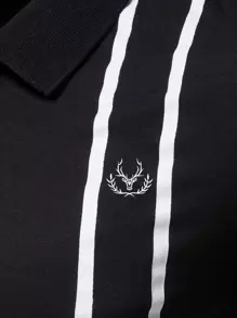 Manfinity Homme 男士條紋圖案和鹿圖案POLO衫 - 黑色 - 查看 5