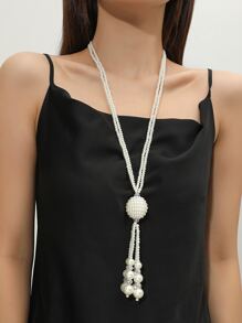 Collar De Lariat Y Con De Perlas Sintéticas - Blanco - Ver 1