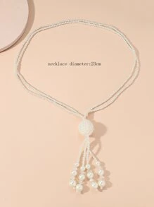 Collar De Lariat Y Con De Perlas Sintéticas - Blanco - Ver 4