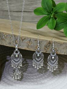 TopHanqi 3pcs/Set Rhinestone Decor Earrings Jewelry Set - Antique Silver - View 6
