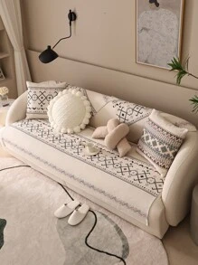 1pc Bohemian Style Printed Sofa Cushion Cover, Sofa Protector Slip Cover, 1/2/3/4 Seater With Backrest And Armrest, All Season & Pet Friendly - Black and White - View 2