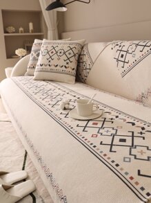 1pc Bohemian Style Printed Sofa Cushion Cover, Sofa Protector Slip Cover, 1/2/3/4 Seater With Backrest And Armrest, All Season & Pet Friendly - Black and White - View 4