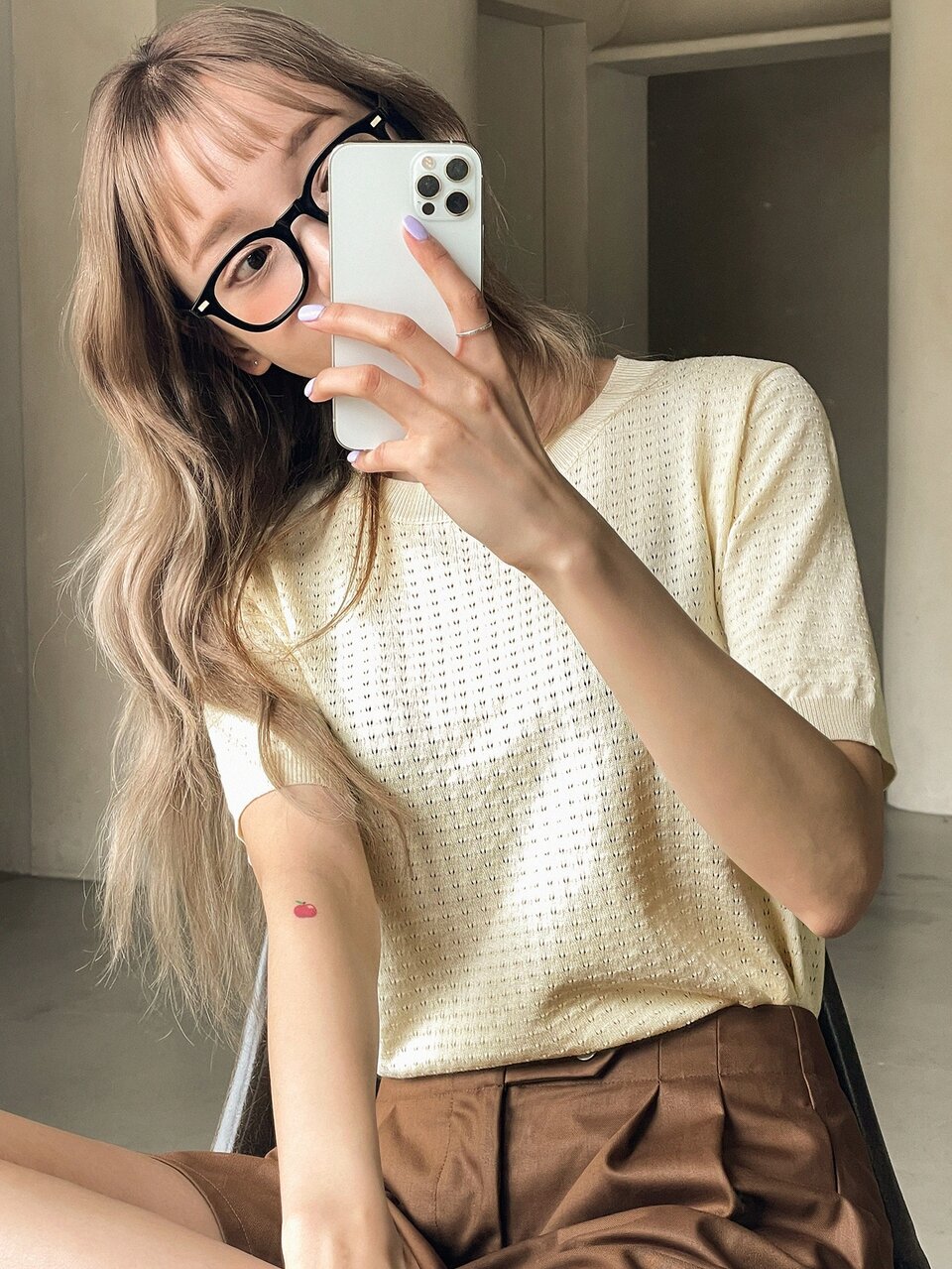 Solid Pointelle Knit Top Without Bra