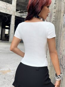 ROMWE PUNK Áo thun nữ Hoa Lễ Các Thánh Giải trí - trắng - Xem 2