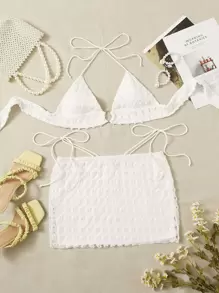 SHEIN ICON Ring Linked Tie Backless Halter Top & Skirt