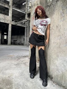 ROMWE PUNK Áo thun nữ Hoa Lễ Các Thánh Giải trí - trắng - Xem 3