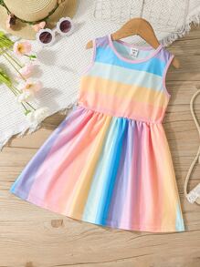 Toddler Girls Colourblock Contrast Binding Dress - Multicolor - View 1